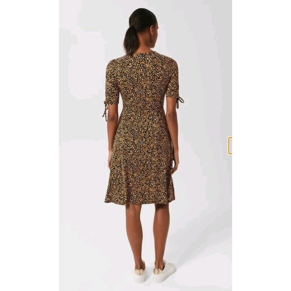 Hobbs Long Midi Samantha Dress Half Sleeve Full Pattern UK14 US M Orange Navy - Picture 4 of 13